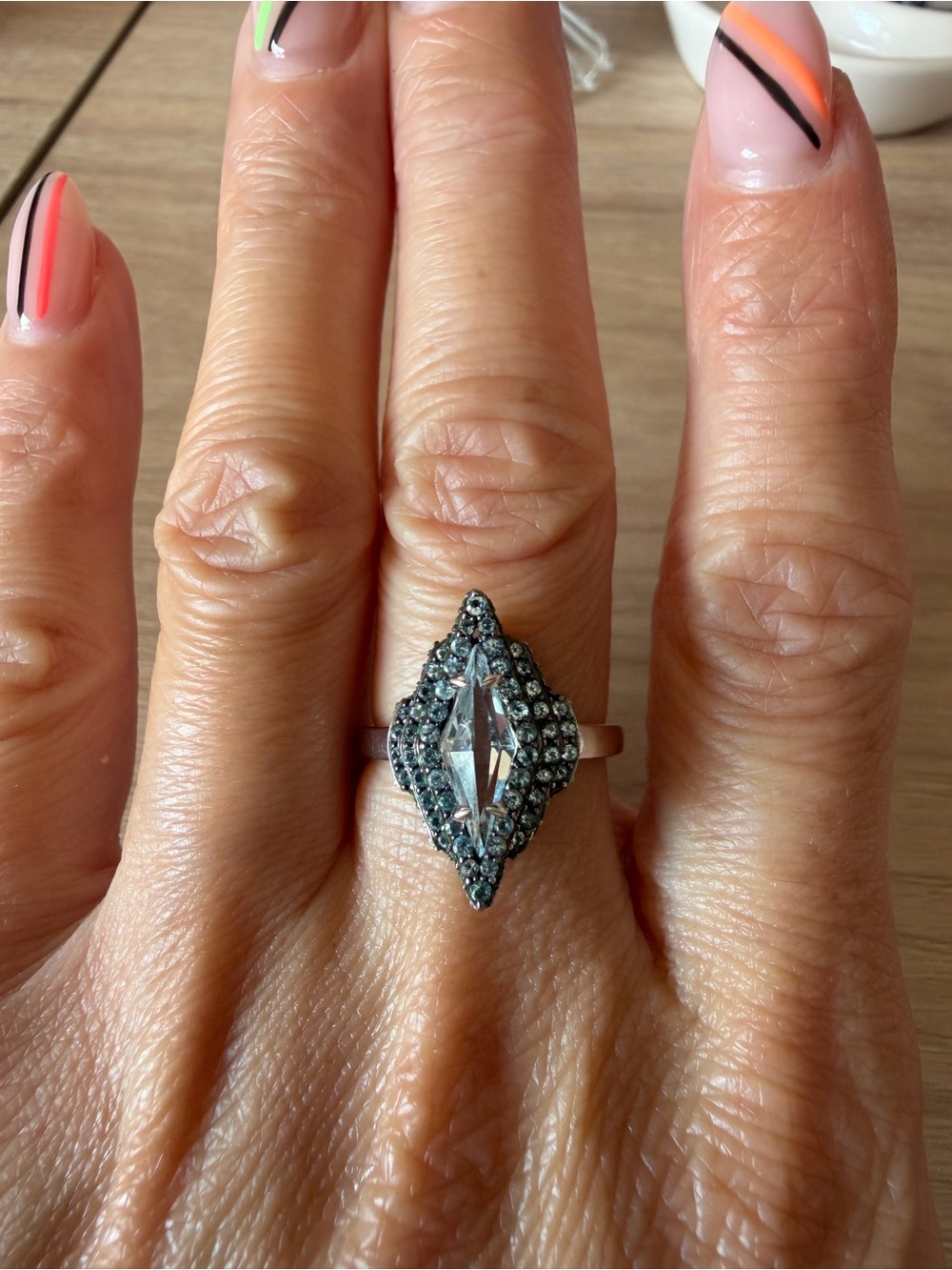 Alexis Bittar Silver Marquise Ring with Accent Stones